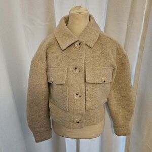 Nordstrom Cropped Beige Tan Jacket Coat Medium 8 10